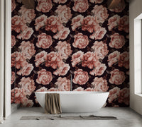 Bathroom interior featuring Watercolor wallpaper mural behind tub.