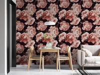 Contemporary dining room with floral Watercolor wallpaper mural.