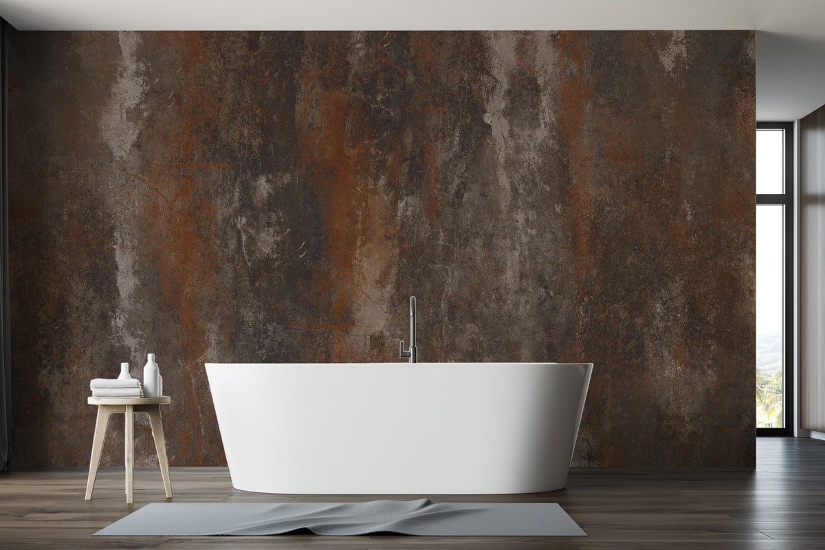 Earthy brown and burnt orange tones on a metallic wallpaper.