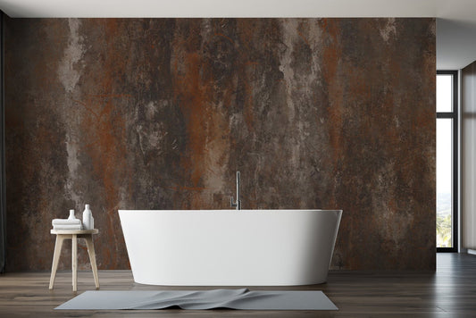 Earthy brown and burnt orange tones on a metallic wallpaper.