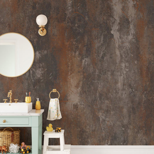 Grungy metallic brown wallpaper with realistic rust and patina effects.