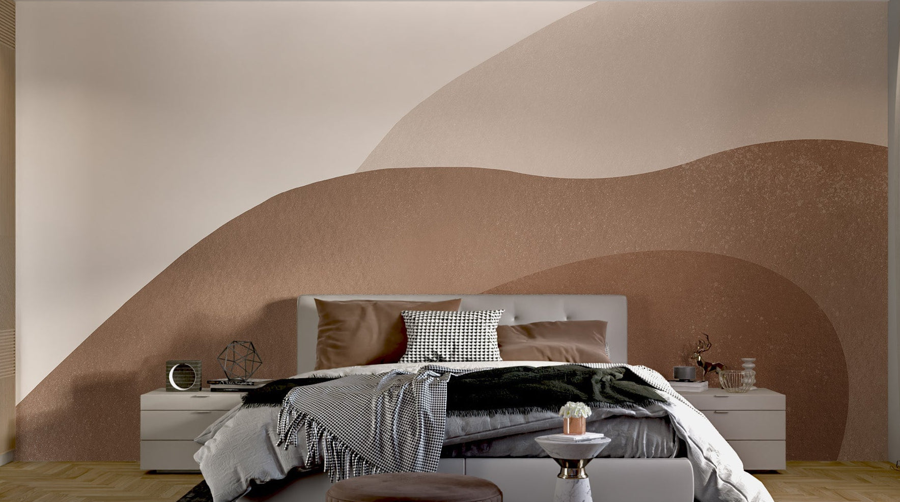 Brown watercolor design wall mural for large bedroom.