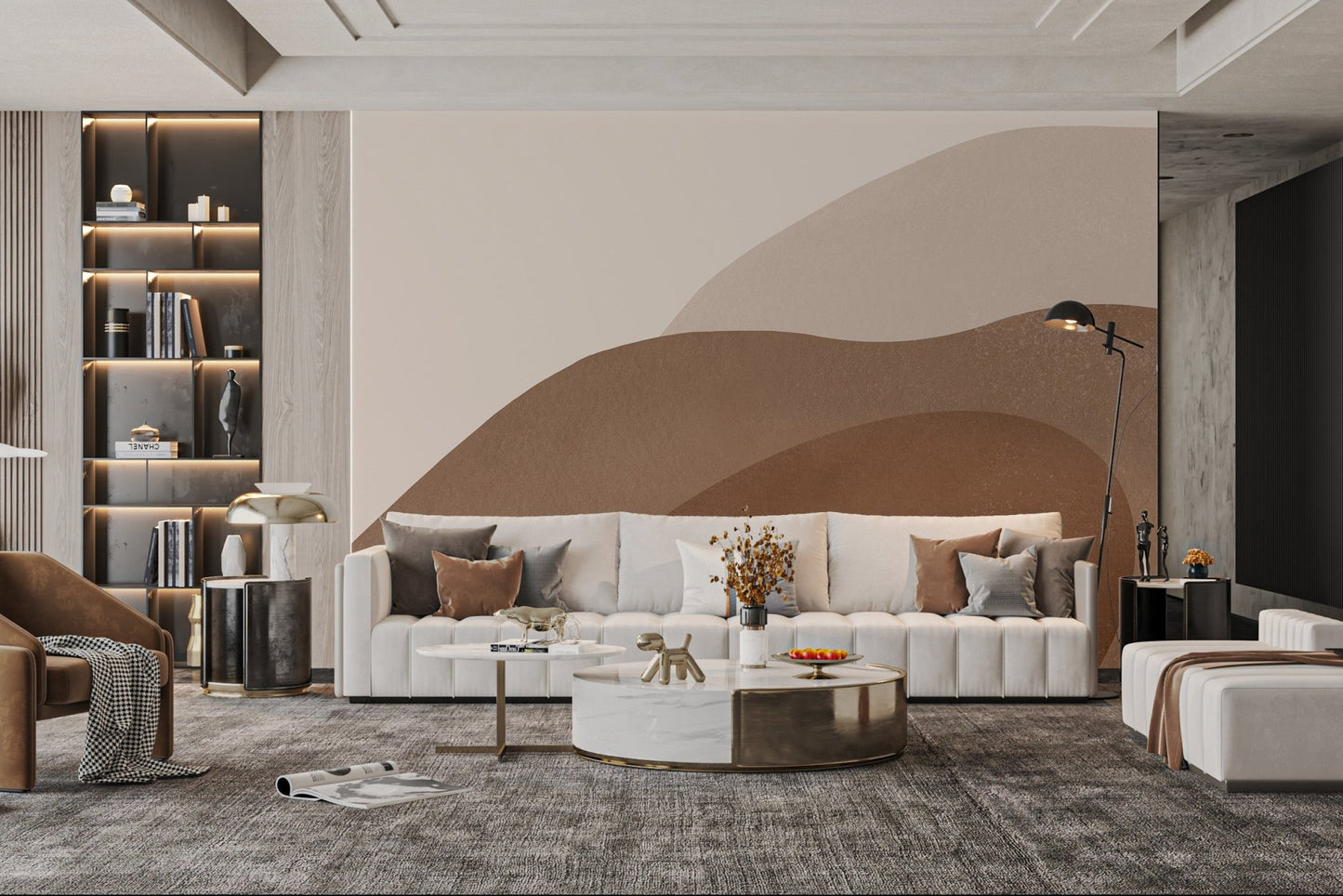 Earthy brown watercolor texture wall mural for modern living area