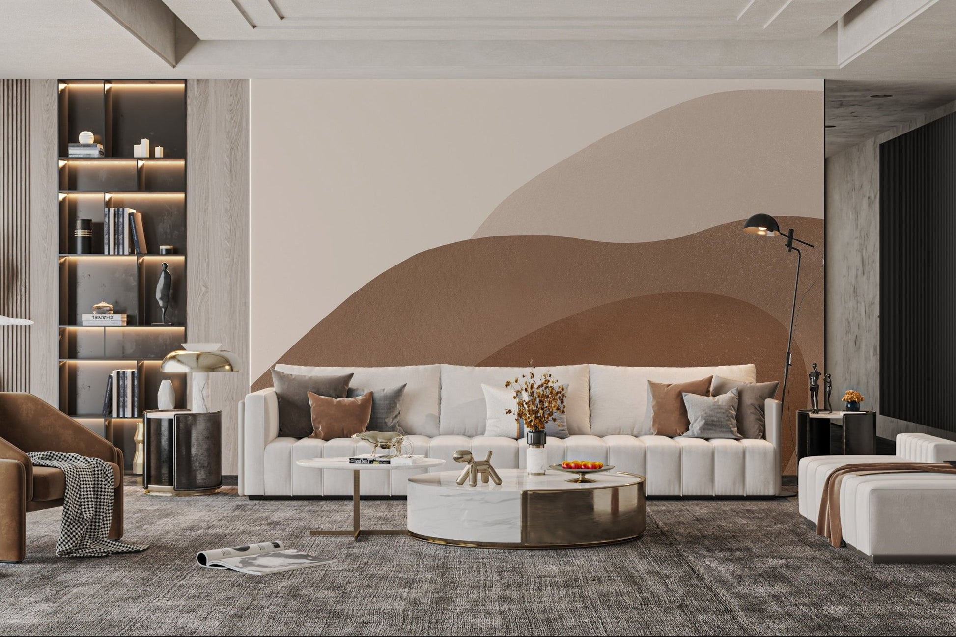 Earthy brown watercolor texture wall mural for modern living area