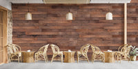 Commercial cafe interior featuring a long Brown Wooden Striped Wall Mural.