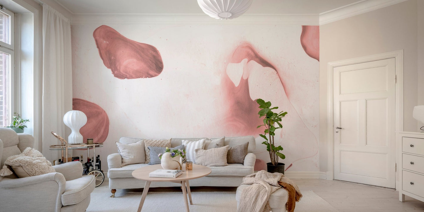 Delicate blush mural featuring brushstroke patterns.
