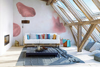 Soft-toned blush mural with artistic brushstroke texture.