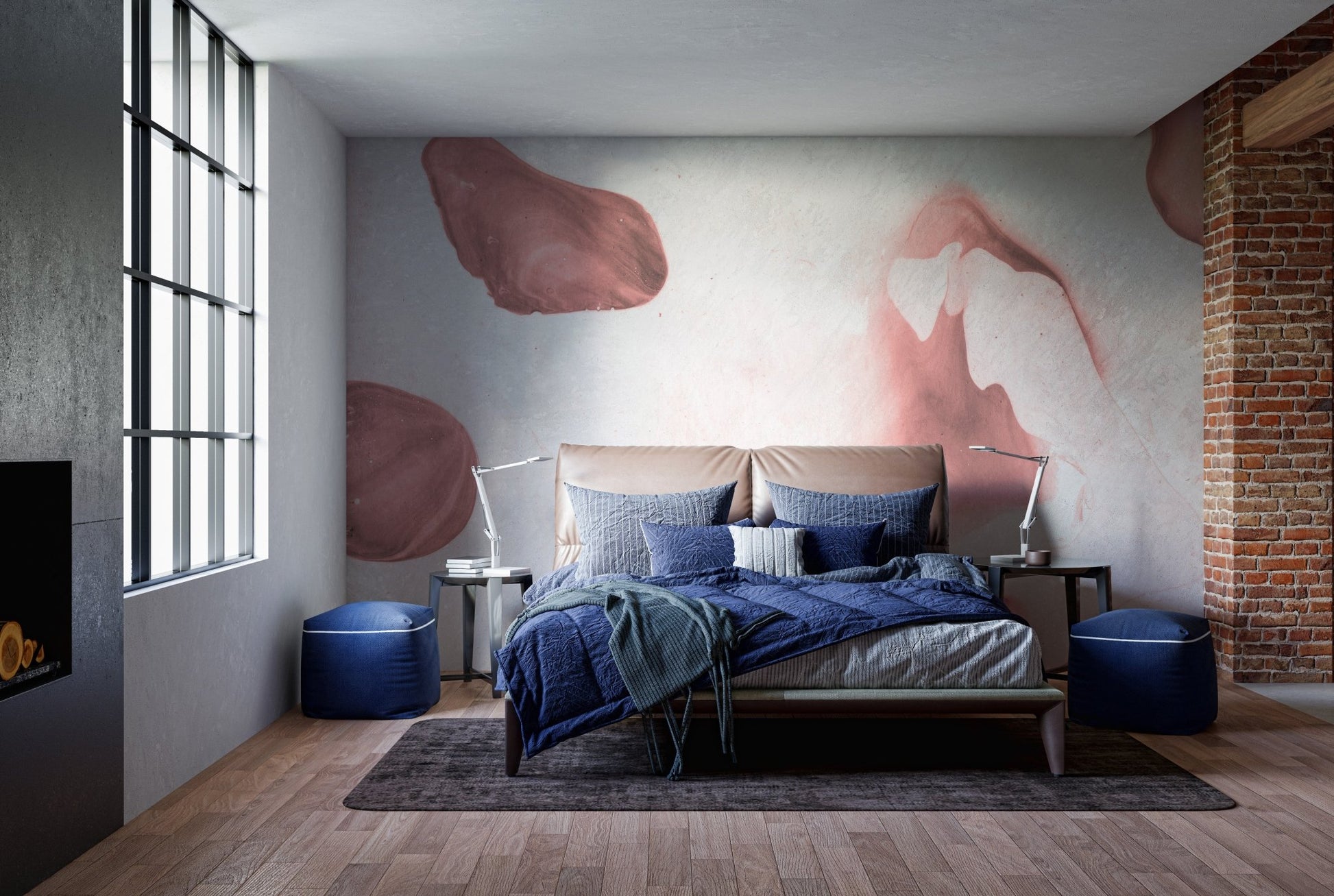 Elegant brushstroke blush mural for contemporary walls.
