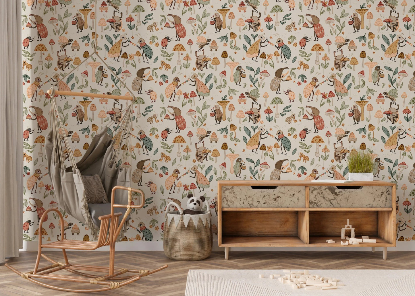 Marta designer woodland insects playing music art.