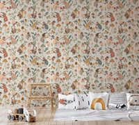 Hand-drawn forest bug celebration wall mural.