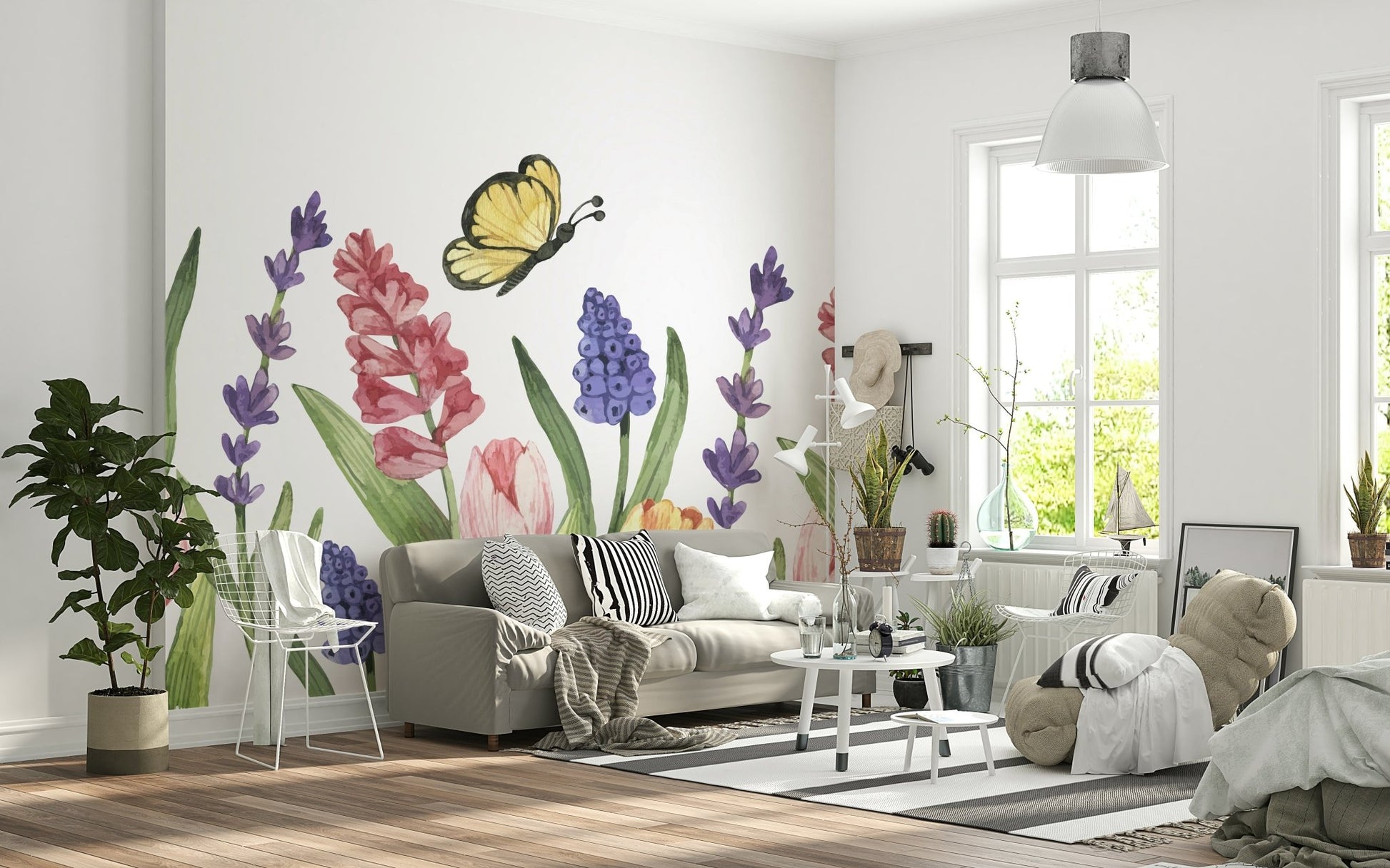 Minimalist botanical wall mural for a clean aesthetic.