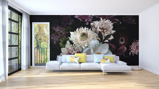 Butterfly Bouquet Oasis Wall mural in a bright living room with white sofa