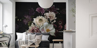 Botanical oasis wall mural decor in a modern living area with grey furniture