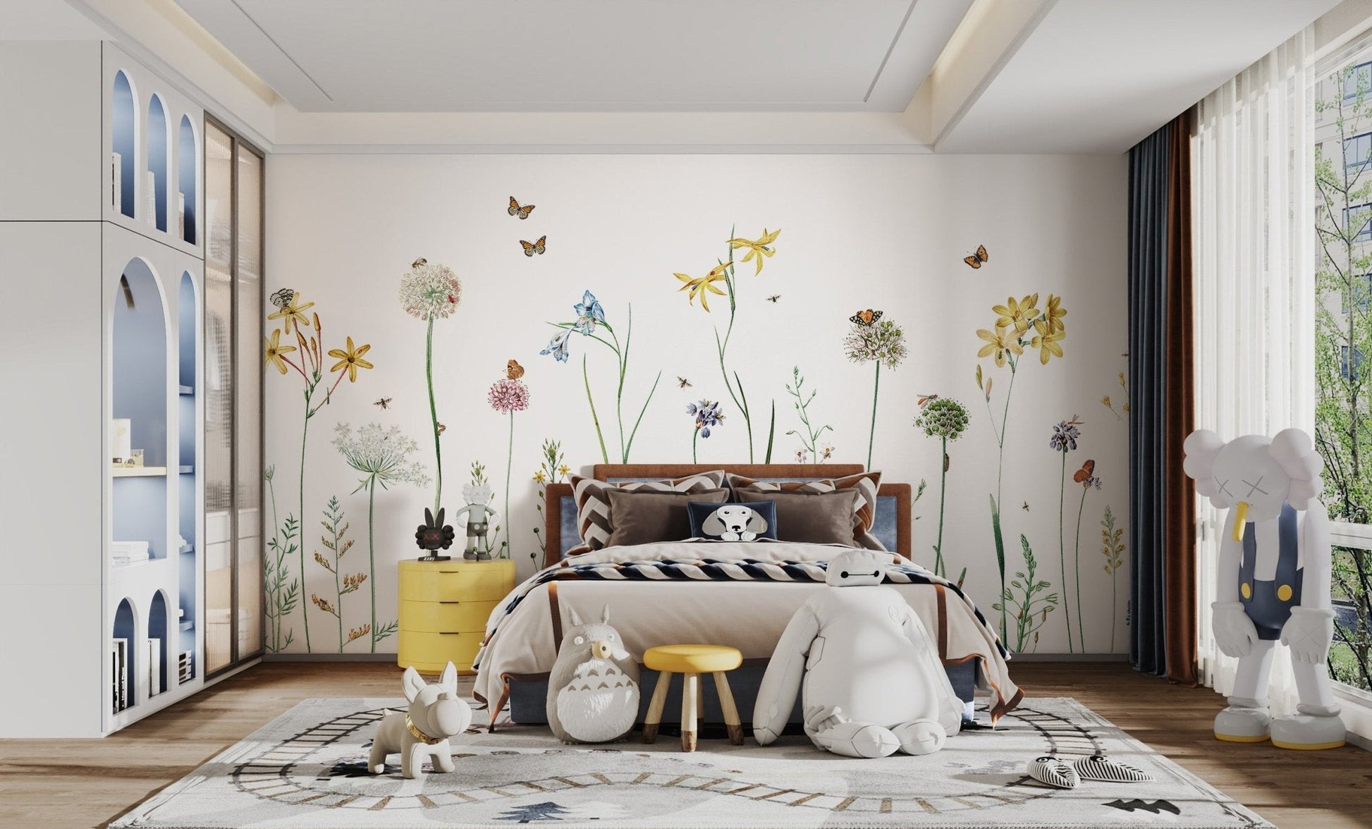 Unique wallpaper mural with a stunning butterfly garden motif



