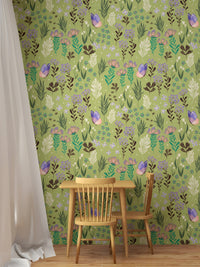 Butterfly Meadow Green Wallpaper - Wallanza