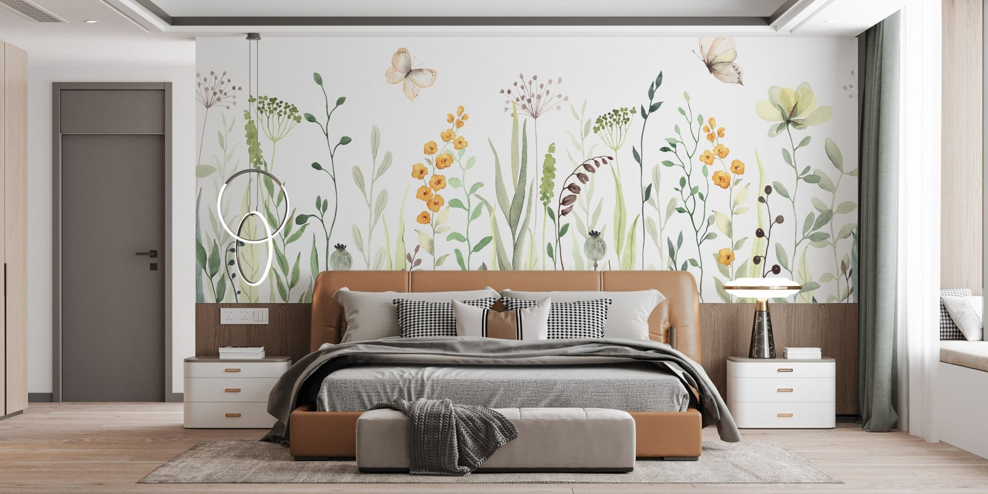 Butterfly Oasis Watercolor Meadow Floral Art Murals - Wallanza
