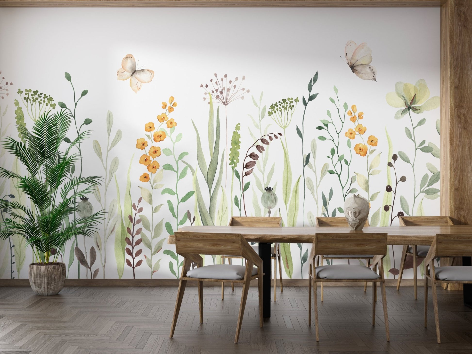 Butterfly Oasis Watercolor Meadow Floral Art Murals - Wallanza
