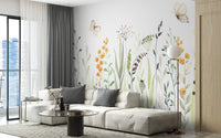 Butterfly Oasis Watercolor Meadow Floral Art Murals - Wallanza