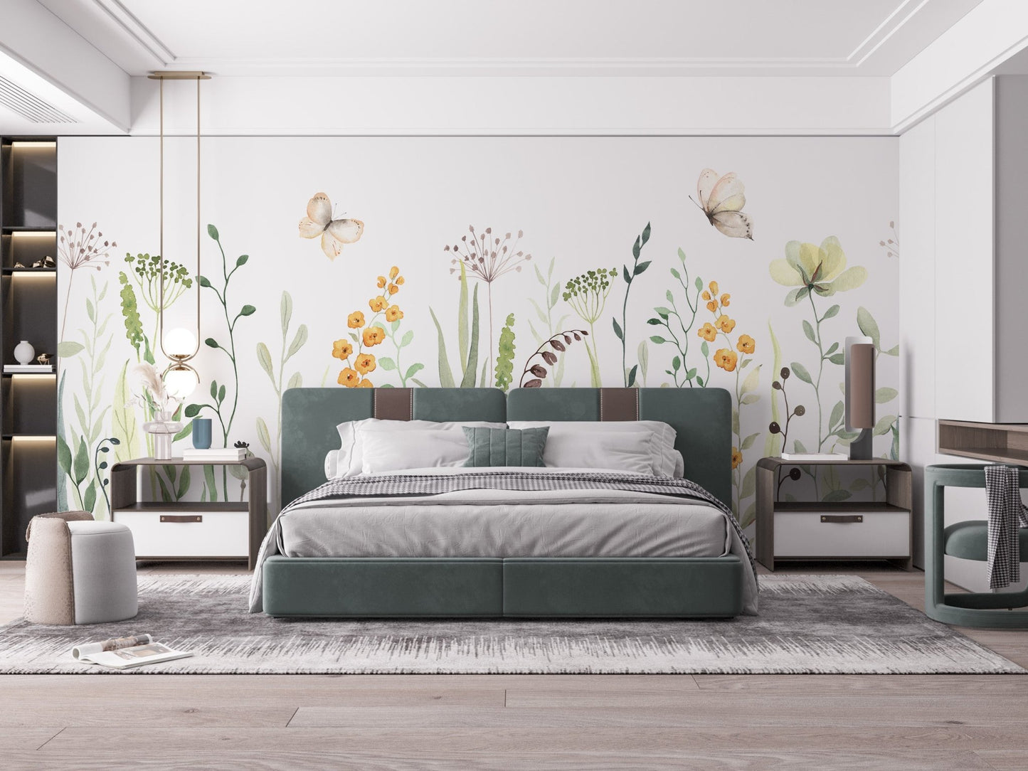 Butterfly Oasis Watercolor Meadow Floral Art Murals - Wallanza