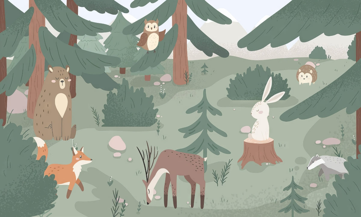 Forest Animal Kids Wallpaper Mural in your room