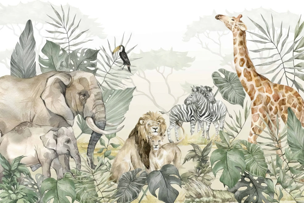 Jungle Animal Wallpaper Mural in your room
