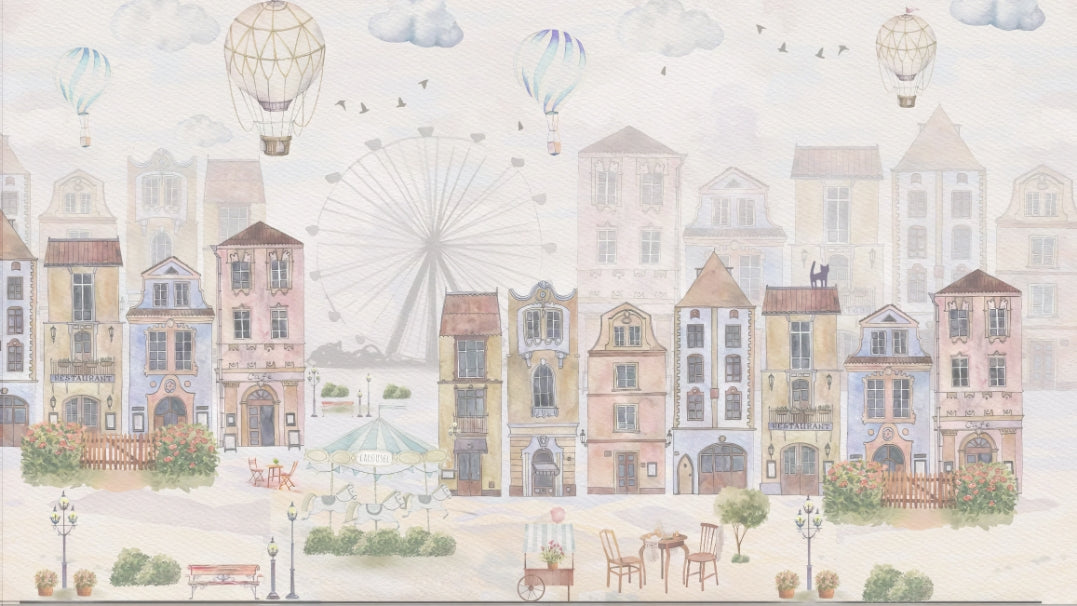 Old City Kids Room Wallpaper in your room — zoomed