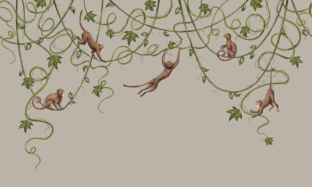 Joyful Monkey Nursery Wallpaper in your room — zoomed