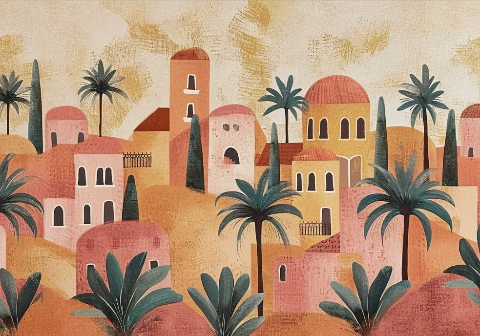 Desert Oasis Village Wall Mural