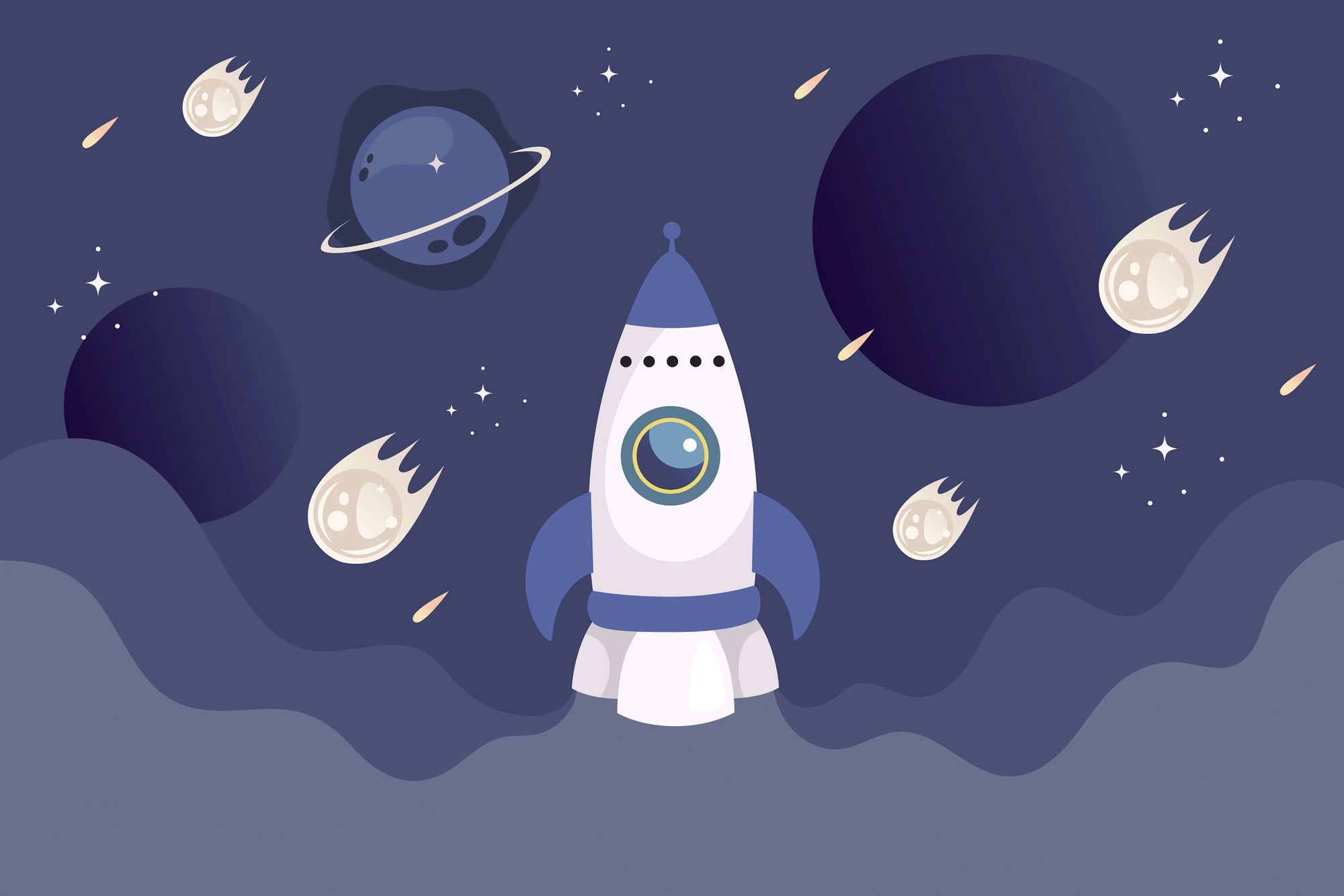 Rocket Ship Kids Space Wallpaper
