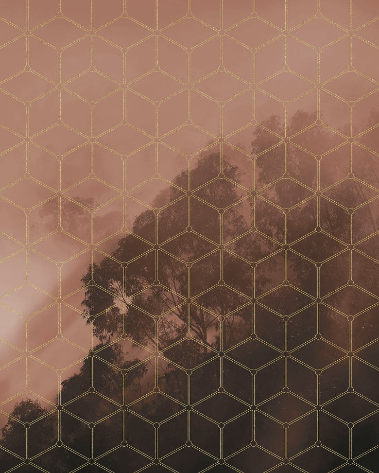 Golden Geometric Forest Wall Mural