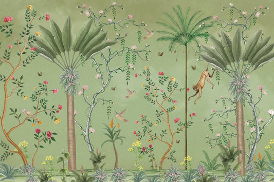 Green Tropical Chinoiserie Wallpaper
