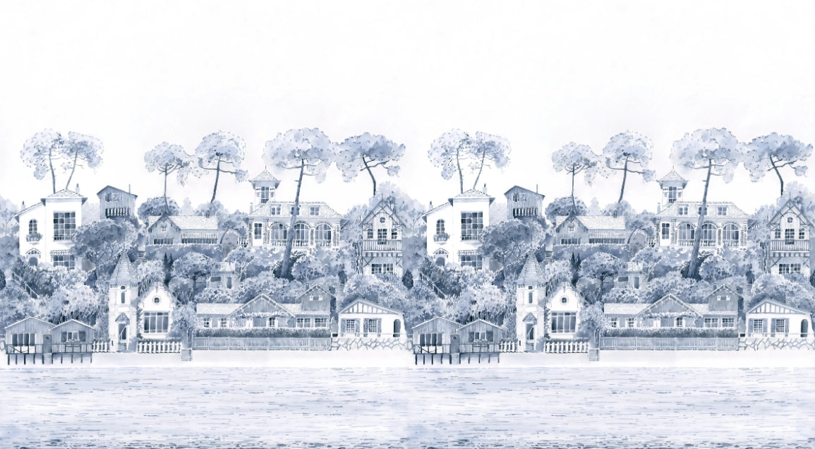 Watercolor Coastal Village Wallpaper