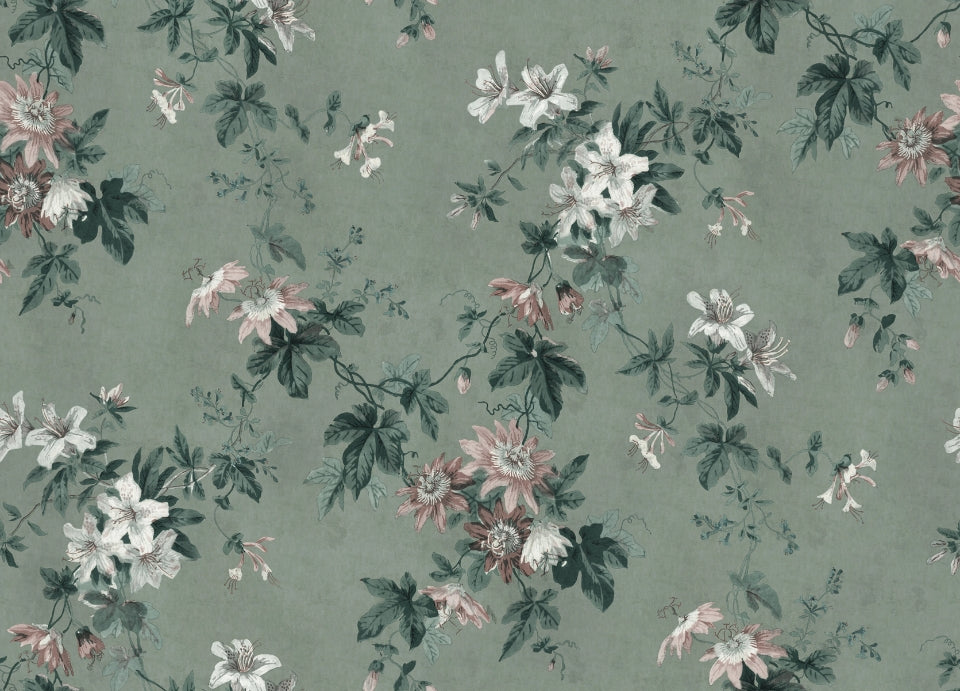 Green Chinoiserie Wallpaper in your room — zoomed