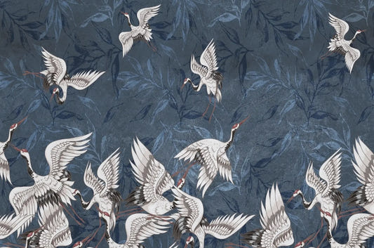 Blue Grunge Leaves Crane Wallpaper