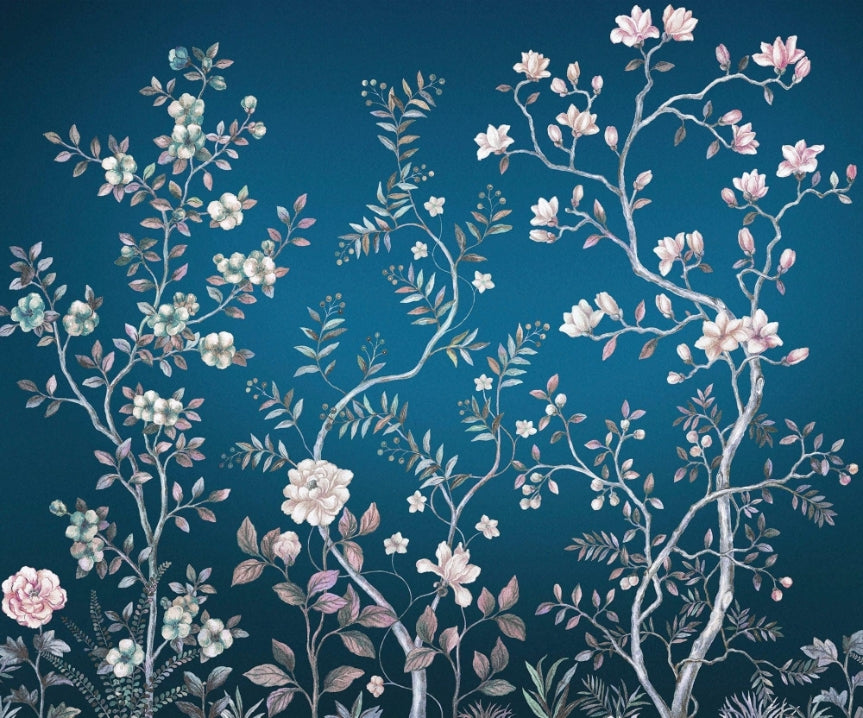 Blue Chinoiserie Wall Mural in your room — zoomed