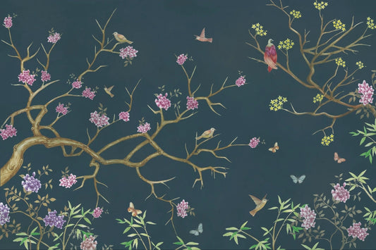 Dark Blue Chinoiserie Wallpaper Mural