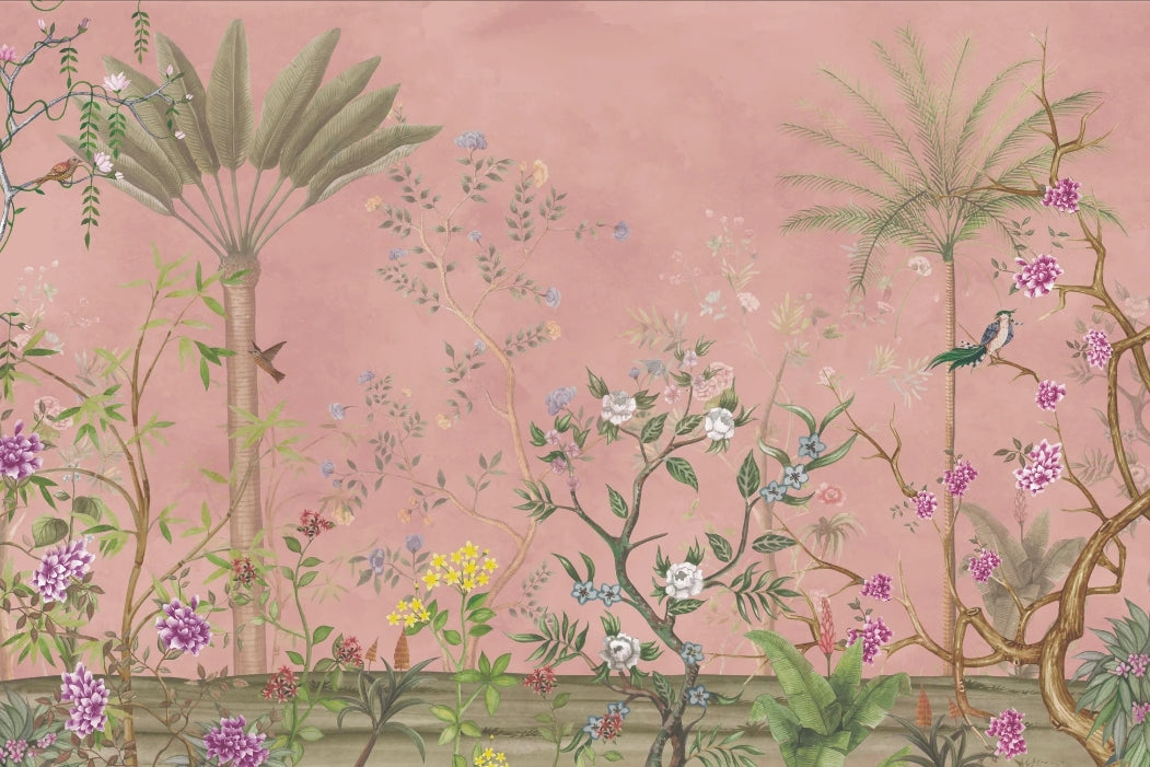 Pink Tropical Chinoiserie Wallpaper