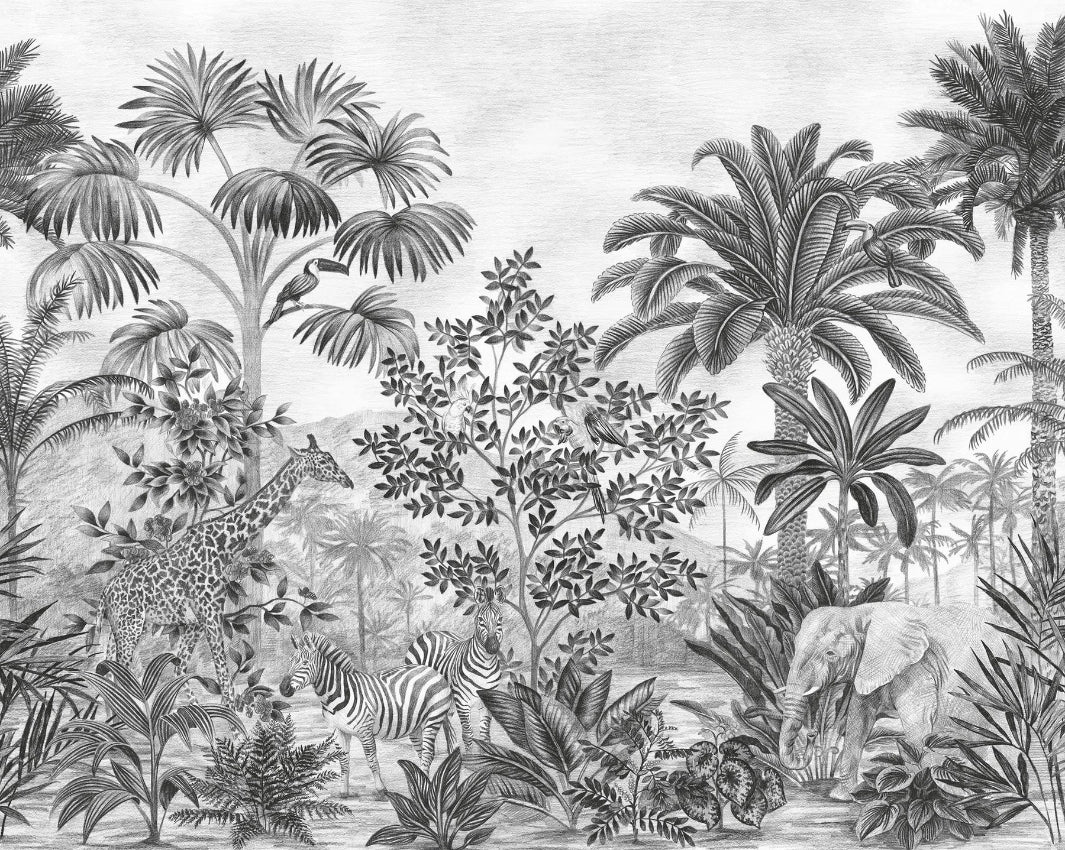 Monochrome Tropical Safari Wallpaper