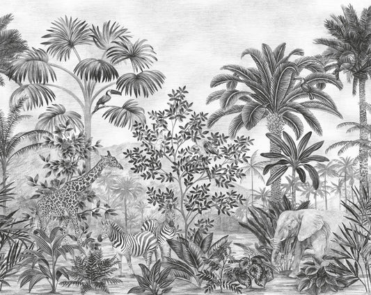 Monochrome Tropical Safari Wallpaper