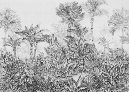 Grey Tropical Leopard Jungle Wallpaper