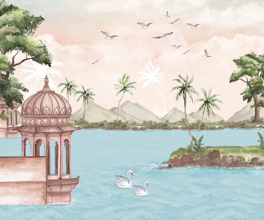 Lakeside Wallpaper Mural in your room — zoomed
