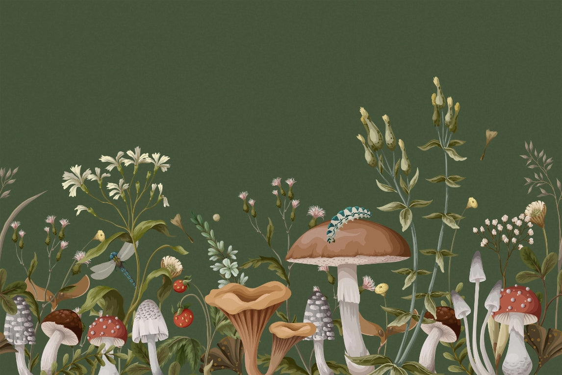 Green Mushroom Garden Kids Wallpaper