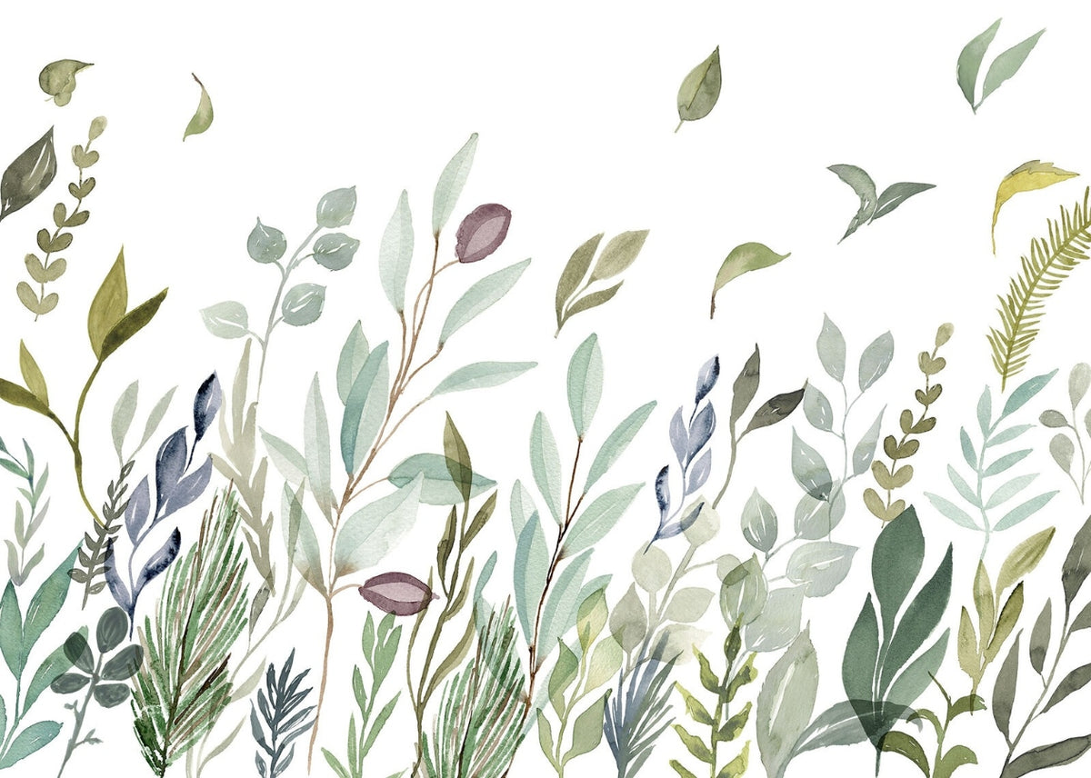 Watercolor Leaves Wall Mural in your room