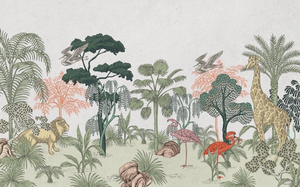 Tropical Wildlife Kids Room Wallpaper