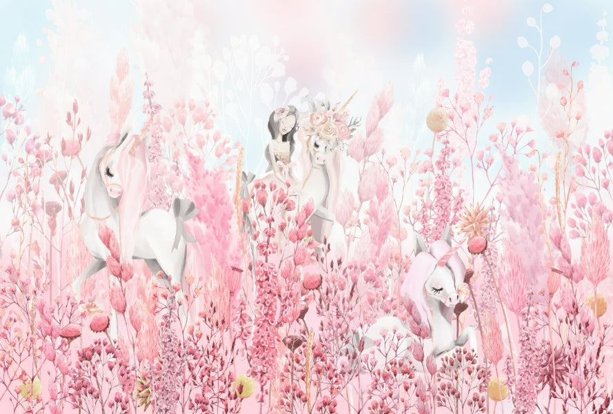 Pink Blossom Unicorn Wallpaper Mural in your room