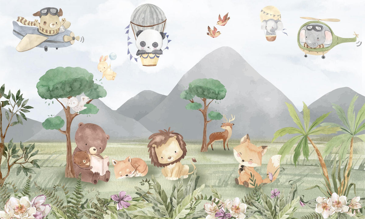 Animal Adventures Sky Wallpaper Mural in your room — zoomed