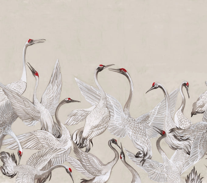 Red Crowned Cranes Dance Mural in your room
