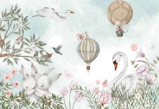 Whimsical Animal Hot Air Wallpaper Mural