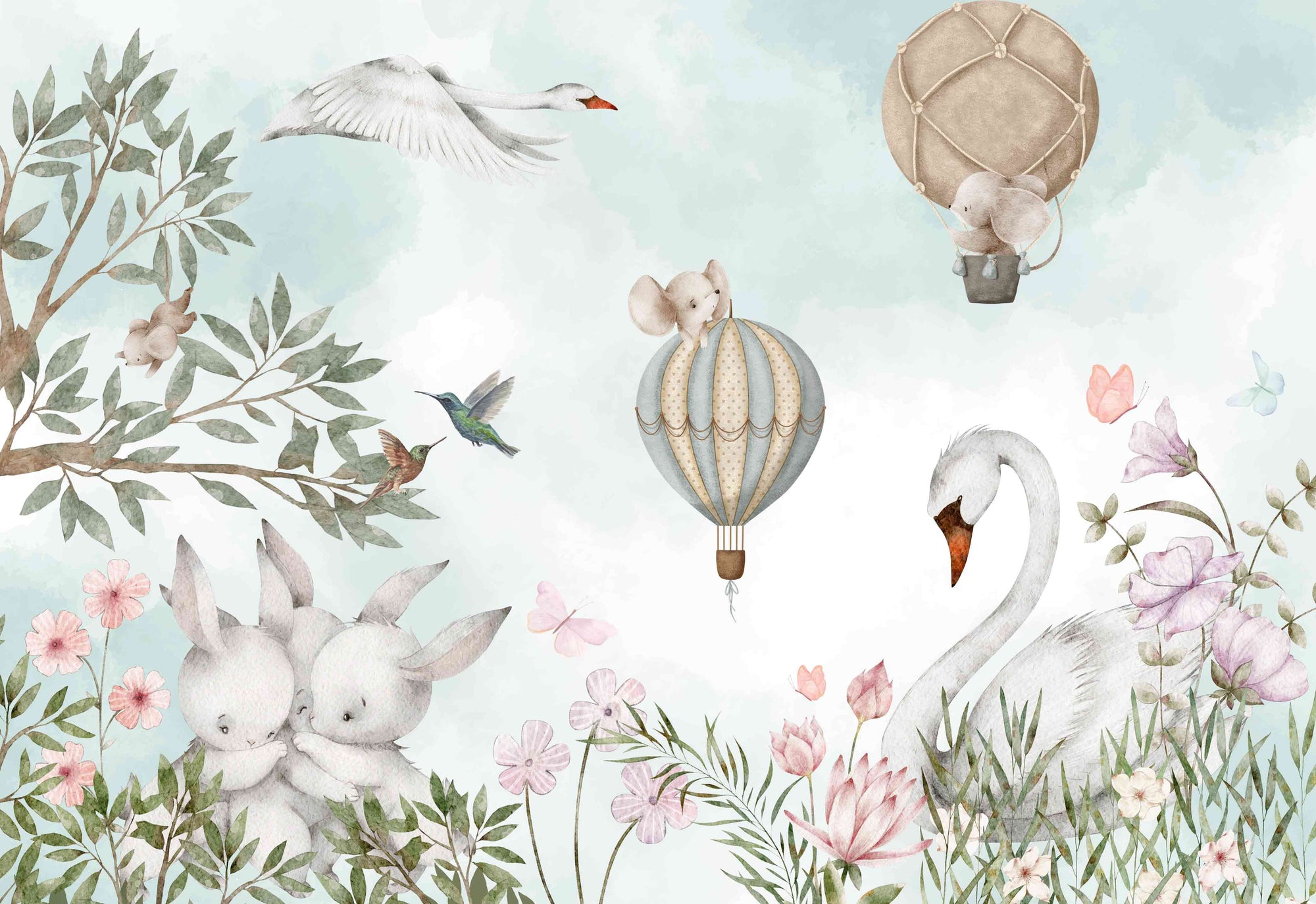 Whimsical Animal Hot Air Wallpaper Mural