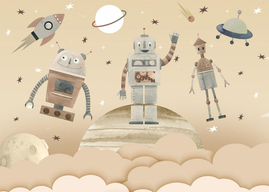 Playful Cosmic Robots Wall Mural